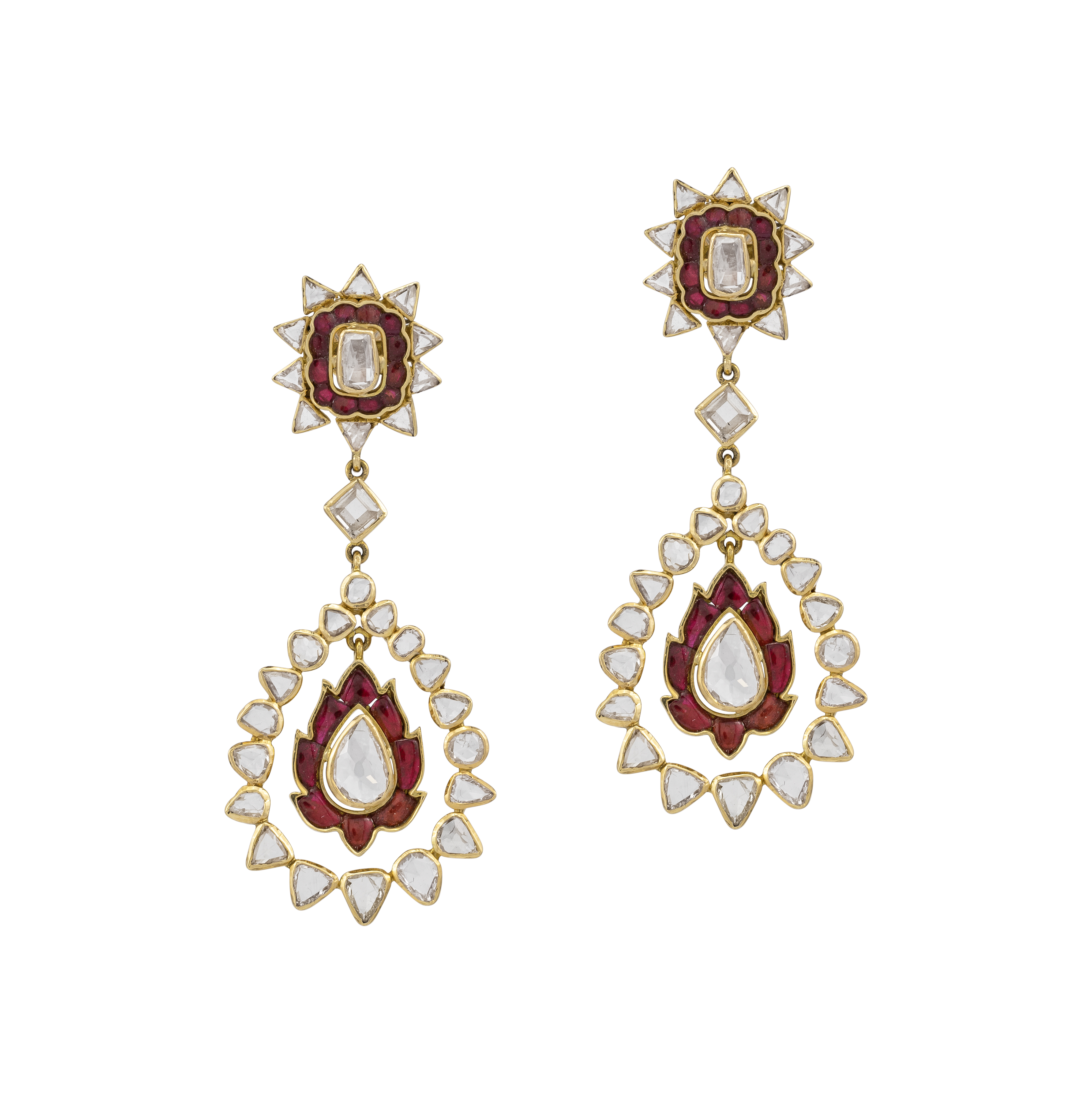 Red Talaf Rosecut Polki Drop Earrings